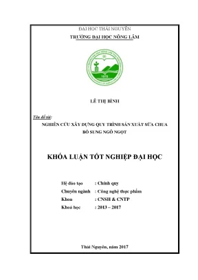 Luận văn nghiên cứu xây dựng quy trình sản xuất sữa chua bổ sung ngô ngọt