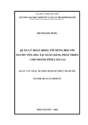 Luận văn thạc sĩ quản lý hoạt động tín dụng đối với nguồn vốn oda tại ngân hàng phát triển chi nhánh tỉnh lào cai
