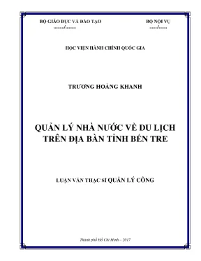 Luận văn thạc sĩ quản lý nhà nước về du lịch trên địa bàn tỉnh bến tre