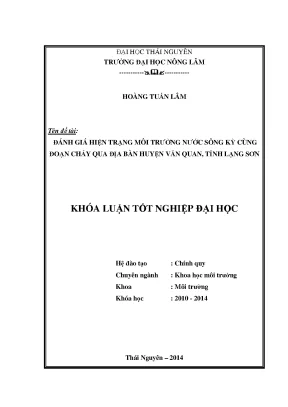 Luận văn thạc sĩ đánh giá hiện trạng môi trường nước sông kỳ cùng đoạn chảy qua địa bàn huyện văn quan tỉnh lạng sơn