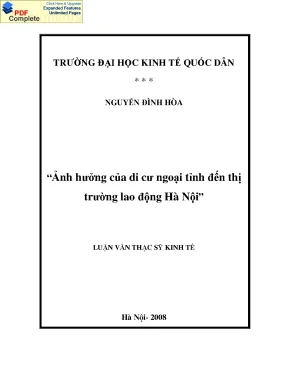 Luận văn ảnh hưởng của di cư ngoại tỉnh đến thị trường lao động hà nội