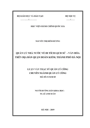 Luận văn thạc sĩ qlnn về di tích lịch sử văn hóa trên địa bàn quận hoàn kiếm thành phố hà nội