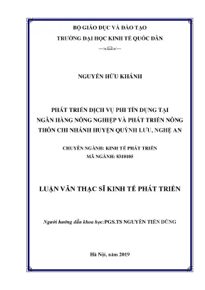 Luận văn phát triển dịch vụ phi tín dụng tại ngân hàng nông nghiệp và phát triển nông thôn chi nhánh huyện quỳnh lưu nghệ an