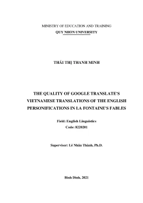 Luận văn thạc sĩ the quality of google translates vietnamese translations of the english personifications in la fontaines fables