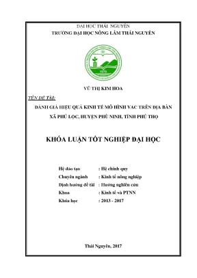 Luận văn đánh giá hiệu quả kinh tế mô hình vườn ao chuồng trên địa bàn xã phú lộc huyện phù ninh tỉnh phú thọ