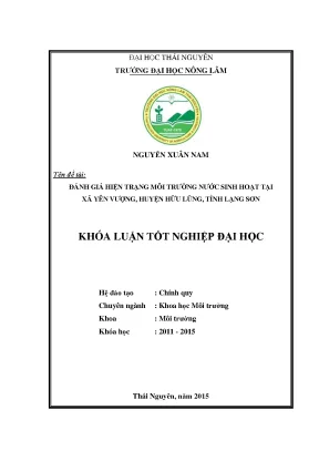 Luận văn thạc sĩ đánh giá hiện trạng môi trường nước sinh hoạt tại xã yên vượng huyện hữu lũng tỉnh lạng sơn