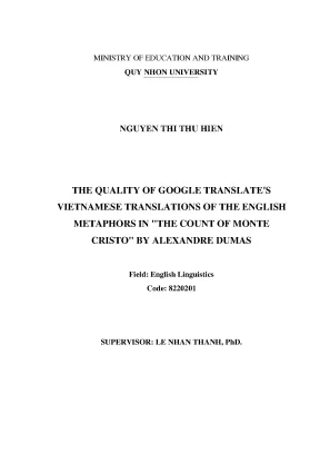 Luận văn thạc sĩ the quality of google translates vietnamese translations of the english metaphors in the count of monte cristo by alexandre dumas