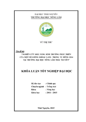 Luận văn thạc sĩ nghiên cứu khả năng sinh trưởng phát triển một số giống khoai l ang vụ đông năm 2014 tại trường đại học nông lâm thái nguyên