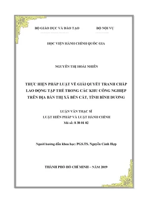 Luận văn thạc sĩ thực hiện pháp luật về giải quyết tranh chấp lao động tập thể trong các khu công nghiệp trên địa bàn thị xã bến cát tỉnh bình dương