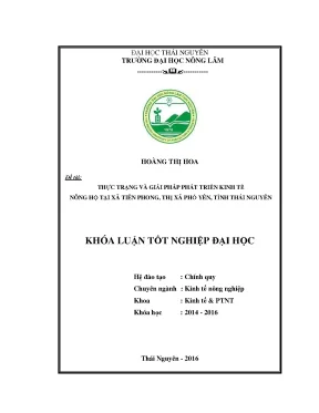 Luận văn thạc sĩ thực trạng và giải pháp phát triển kinh tế nông hộ tại xã tiên phong thị xã phổ yên tỉnh thái nguyên