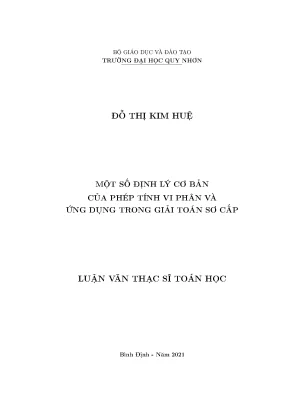 Luận văn thạc sĩ một số định lý cơ bản của phép tính vi phân và ứng dụng trong giải toán sơ cấp