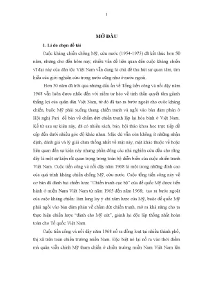 Luận văn thạc sĩ cuộc tiến công và nổi dậy ở tỉnh khánh hòa năm 1968