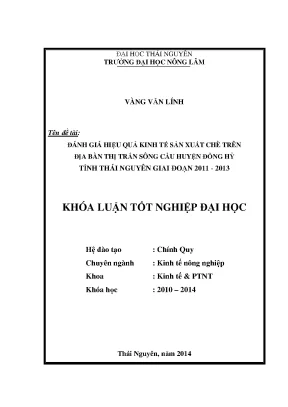 Luận văn thạc sĩ đánh giá hiệu quả kinh tế sản xuất chè trên địa bàn huyện đồng hỷ thành phố thái nguyên