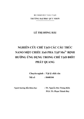 Luận văn thạc sĩ nghiên cứu chế tạo các cấu trúc nano một chiều zns pha tạp mn2 định hướng ứng dụng trong chế tạo đi ốt phát quang