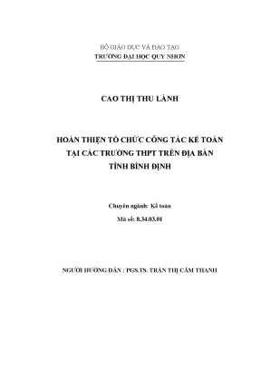 Luận văn thạc sĩ hoàn thiện tổ chức công tác kế toán tại các trường thpt trên địa bàn tỉnh bình định