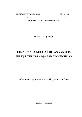 Luận văn thạc sĩ quản lý nhà nước về di sản văn hóa phi vật thể trên địa bàn tỉnh nghệ an
