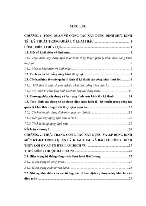Luận văn thạc sĩ nghiên cứu phương pháp xây dựng định mức kinh tế kỹ thuật trong quản lý khai thác và bảo vệ công trình thủy lợi cho các tổ hợp tác xã làm dịch vụ thủy nông trên địa bàn tỉnh hải dương