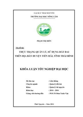 Luận văn thạc sĩ thực trạng quản lý sử dụng đất đai trên địa bàn huyện tiền hải tỉnh thái bình