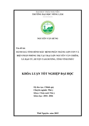 Luận văn thạc sĩ đánh giá tình hình mắc bệnh phân trắng lợn con và biện pháp phòng trị tại trại lợn nguyễn văn chiêm xã đạo tú huyện tam dương tỉnh vĩnh phúc