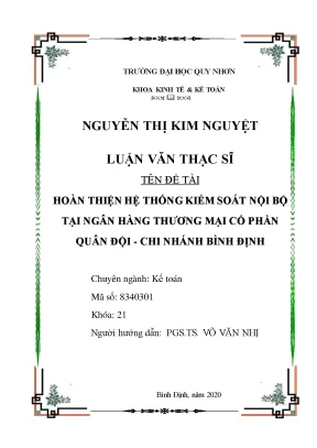 Luận văn thạc sĩ hoàn thiện hệ thống kiểm soát nội bộ tại ngân hàng thương mại cổ phần quân đội chi nhánh bình định