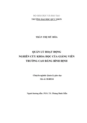 Luận văn thạc sĩ quản lý hoạt động nghiên cứu khoa học của giảng viên trường cao đẳng bình định