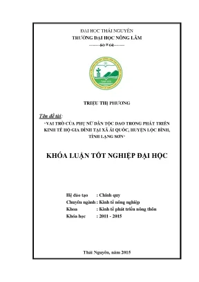 Luận văn thạc sĩ vai trò của phụ nữ dao trong phát triển kinh tế hộ gia đình tại xã ái quốc huyện lộc bình tỉnh lạng sơn