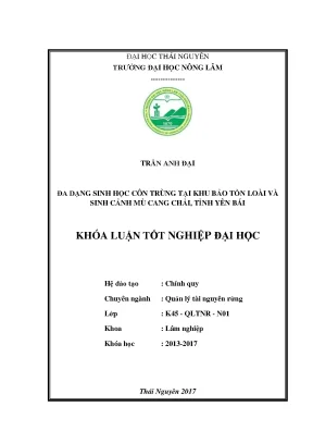 Luận văn đa dạng sinh học côn trùng tại khu bảo tồn loài và sinh cảnh mù cang chải tỉnh yên bái
