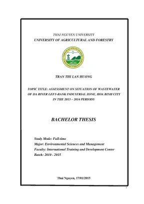 Luận văn thạc sĩ assessment of wastewater of da river left bank industrial zone hoa binh city on the 2013 2014 period