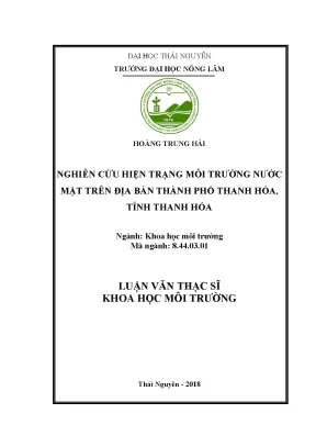Luận văn thạc sĩ nghiên cứu hiện trạng môi trường nước mặt trên địa bàn thành phố thanh hóa tỉnh thanh hóa