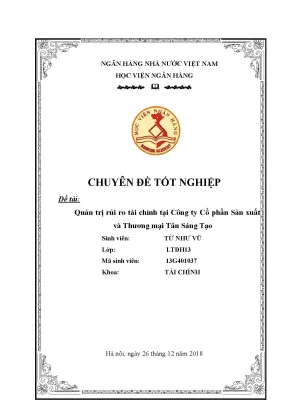 Luận văn tốt nghiệp quản trị rủi ro tài chính tại công ty cổ phần sản xuất và thương mại tân sáng tạo