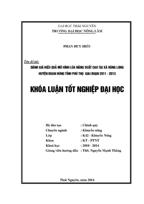 Luận văn thạc sĩ đánh giá hiệu quả mô hình lúa năng suất cao tại xã hùng long huyện đoan hùng tỉnh phú thọ giai đoạn 2011 2013