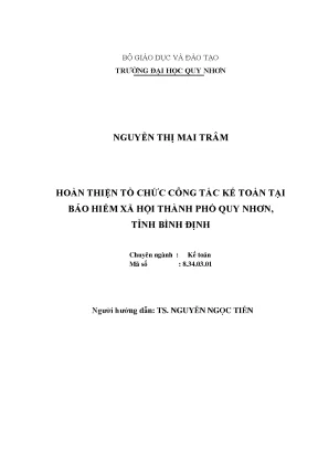 Luận văn thạc sĩ hoàn thiện tổ chức công tác kế toán tại bảo hiểm xã hội thành phố quy nhơn tỉnh bình định