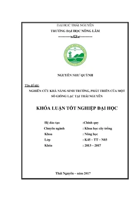 Luận văn nghiên cứu khả năng sinh trưởng phát triển của một số giống lạc tại thái nguyên