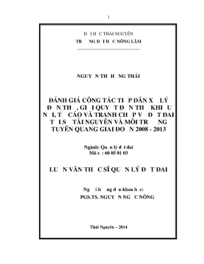 Luận văn thạc sĩ đánh giá công tác tiếp dân xử lý đơn thư giải quyết đơn thư khiếu nại tố cáo và tranh chấp về đất đai tại sở tài nguyên và môi trường tuyên quang