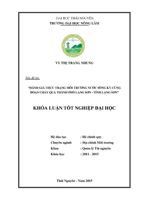 Luận văn thạc sĩ đánh giá thực trạng môi trường nước sông kỳ cùng đoạn chảy qua thành phố lạng sơn tỉnh lạng sơn