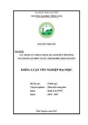 Luận văn tác động của hoạt động du lịch đến đời sống người dân xã phúc xuân thành phố thái nguyên