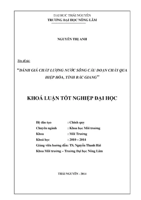Luận văn thạc sĩ đánh giá chất lượng nước sông cầu đoạn chảy qua huyện hiệp hòa tỉnh bắc giang