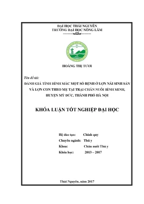 Luận văn đánh giá tình hình mắc một số bệnh ở lợn nái sinh sản và lợn con theo mẹ tại trại chăn nuôi bình minh huyện mỹ đức thành phố hà nội