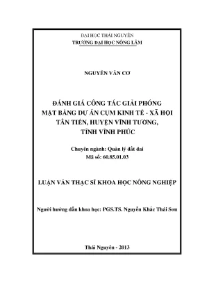 Luận văn thạc sĩ đánh giá công tác giải phóng mặt bằng dự án cụm kinh tế xã hội tân tiến huyện vĩnh tường tỉnh vĩnh phúc