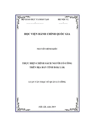 Luận văn thạc sĩ thực hiện chính sách người có công trên địa bàn tỉnh đắk lắk