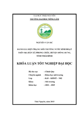 Luận văn thạc sĩ đánh giá hiện trạng môi trường nước sinh hoạt trên địa bàn xã phong châu huyện đông hưng tỉnh thái bình