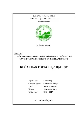 Luận văn một số bệnh sản khoa thường gặp ở lợn nái nuôi tại trại nguyễn đức binh ba vì hà nội và biện pháp phòng trị