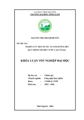 Luận văn thạc sĩ nghiên cứu một số yếu tố ảnh hưởng đến quá trình chế biến nước cam cô đặc