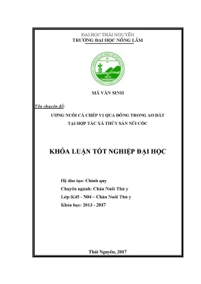 Luận văn ươm nuôi cá chép v1 qua đông trong ao đất tại hợp tác xã thủy sản núi cốc