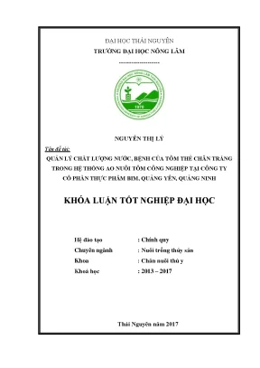Luận văn quản lí chất lượng nước bệnh của tôm thẻ chân trắng trong hệ thống ao nuôi tôm công nghiệp tại công ty cổ phần thực phẩm bim thị xã quảng yên