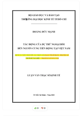 Luận văn thạc sĩ luận văn thạc sĩ tác động của dự trữ ngoại hối đến nguồn cung tiền rộng tại việt nam