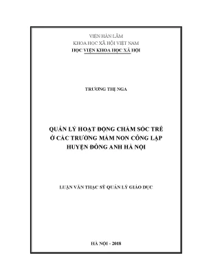 Luận văn thạc sĩ quản lý hoạt động giáo dục trẻ ở các trường mầm non công lập huyện đông anh hà ni
