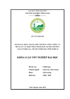 Luận văn thạc sĩ đánh giá hiện trạng môi trường nông thôn và đề xuất biện pháp bảo vệ môi trường tại xã nghĩa lạc huyện nghĩa đàn tỉnh nghệ an