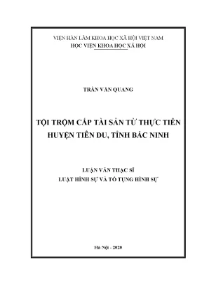 Luận văn thạc sĩ tội trộm cắp tài sản từ thực tiễn huyện tiên du tỉnh bắc ninh