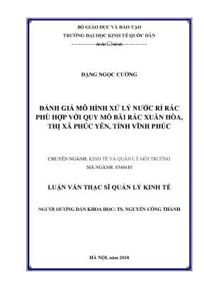 Luận văn đánh giá mô hình xử lý nước rỉ rác phù hợp với quy mô bãi rác xuân hòa thị xã phúc yên tỉnh vĩnh phúc